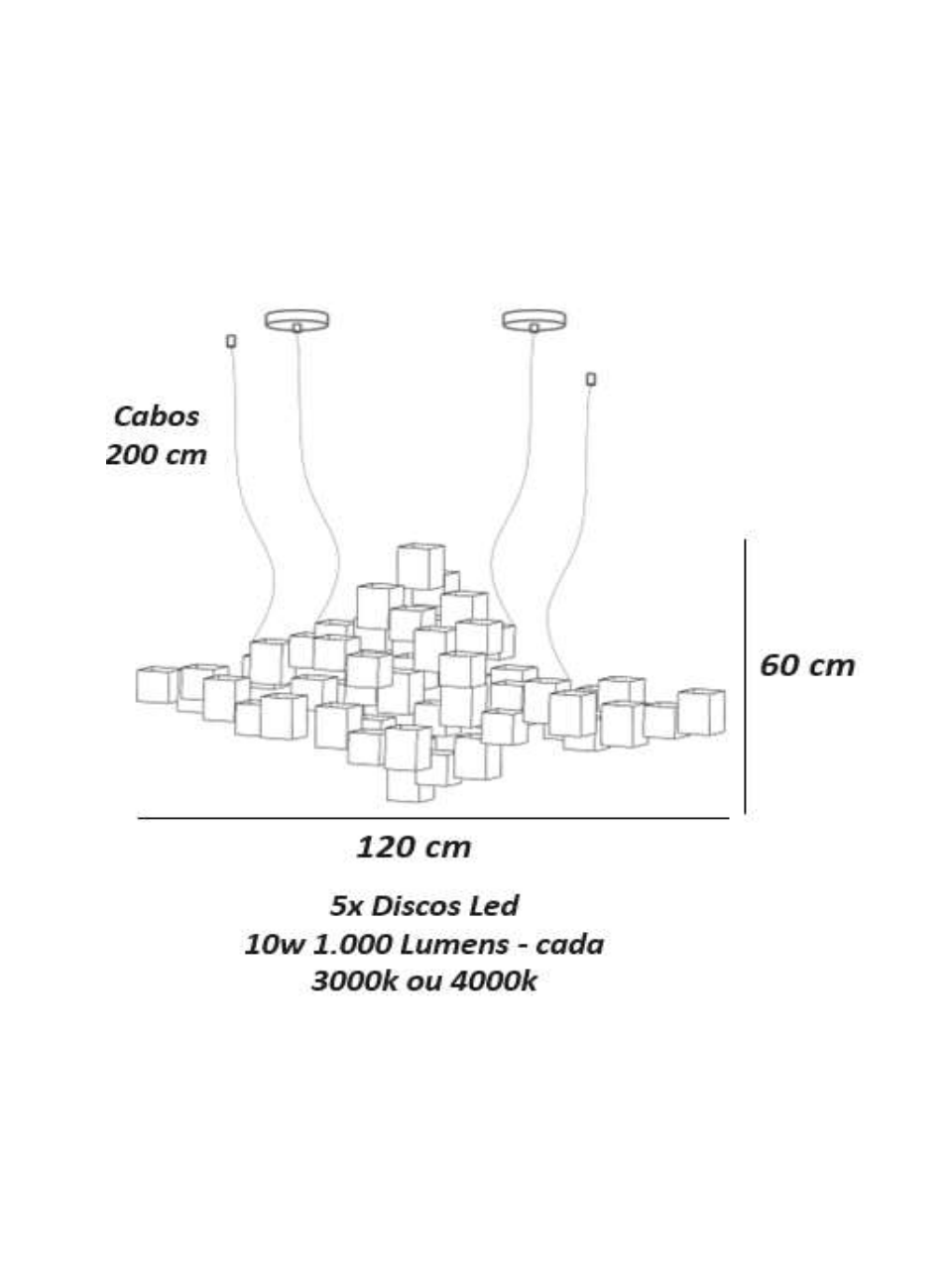 Lumin&aacute;ria Pendente Cubos Sobrepostos 120x60cm Profissional